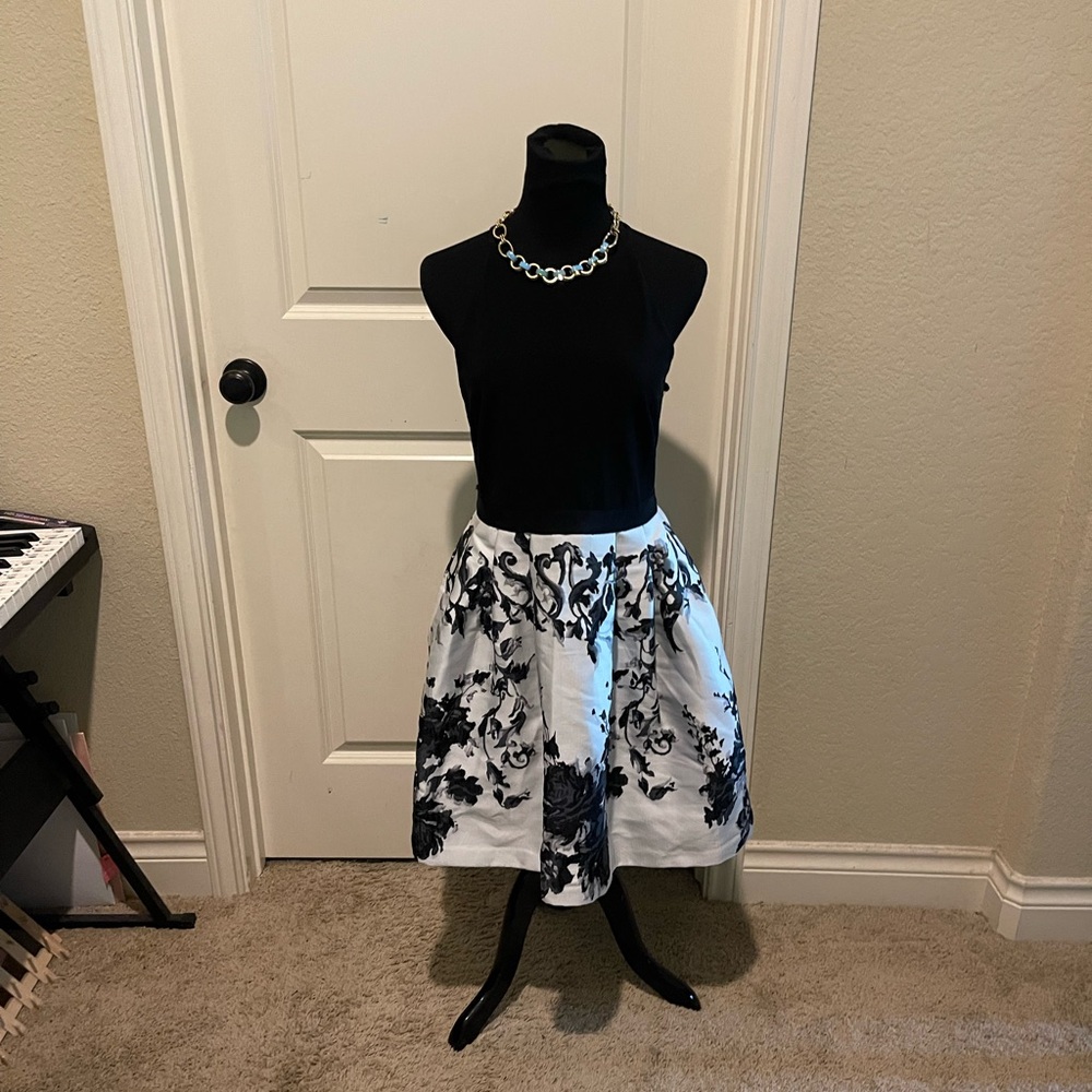 Vintage floral black and white midi